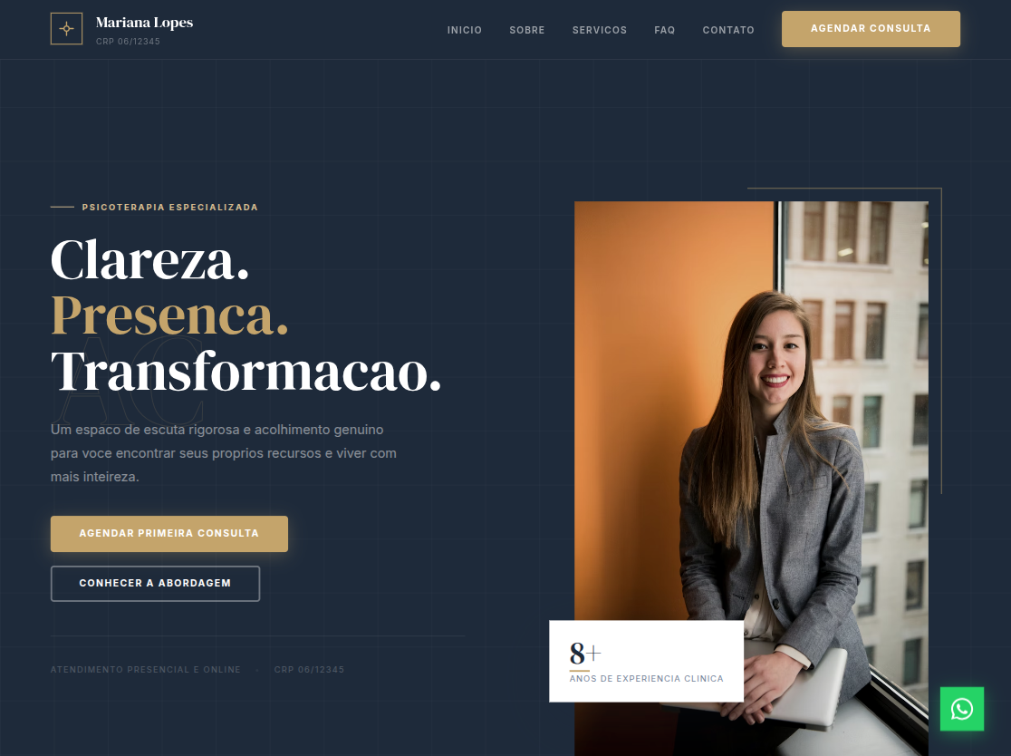 Modelo Alma Clara — site para psicólogo