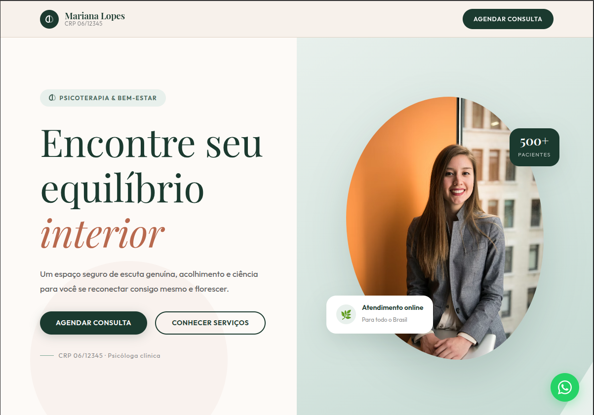 Modelo Mente Serena — site para psicólogo